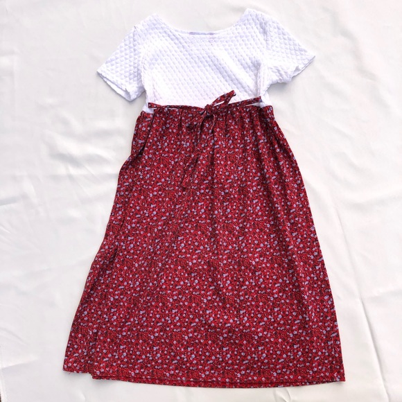L.A. Chic Girls Vintage White/Red/Black Floral Summer Pucker Dress Size Large - Picture 8 of 12